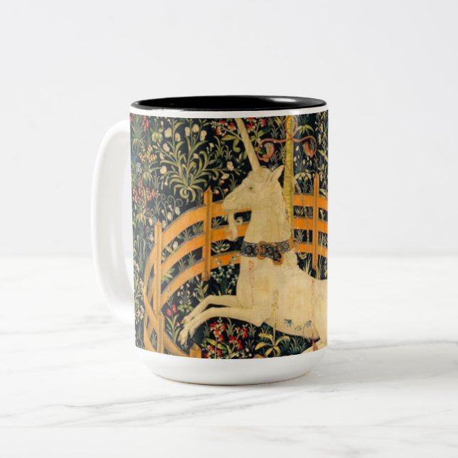 The Unicorn in Captivity Two-Tone Coffee Mug (Front Left)