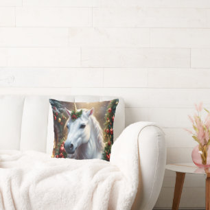 “The Unicorn of Noel” Throw Pillow