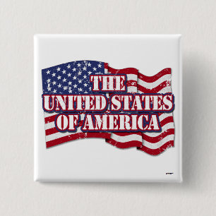 The United States of America with flag distressed 2 Inch Square Button