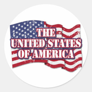 The United States of America with flag distressed Classic Round Sticker