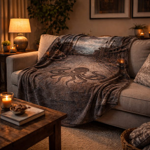 The Unmanned Deck — Pirate Ship Scene Fleece Blanket