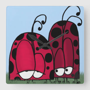 The Unrequited Love Ladybug Illustration Square Wall Clock