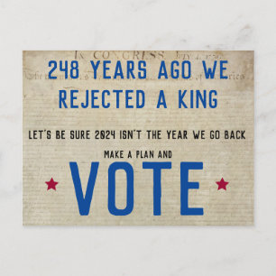 The US has No Kings Make a Plan and Vote Postcard