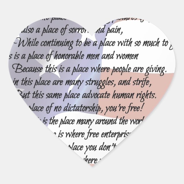 The USA Flag Poetry Art Poster Heart Sticker (Front)
