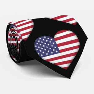 The USA Stars and Stripes Heart Pattern Neck Tie