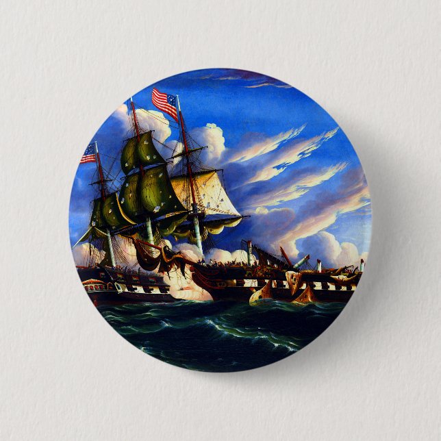 The USS Constitution and the Guerriere 2 Inch Round Button (Front)