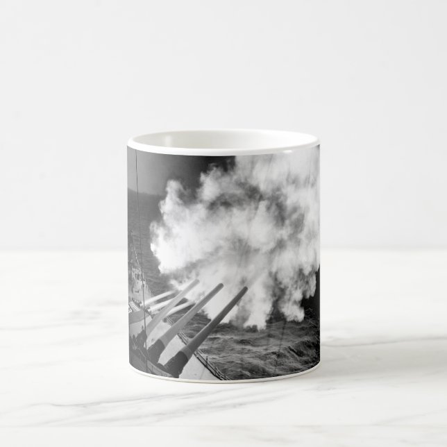 The USS Missouri fires 16-inch shell_War Image Coffee Mug (Center)