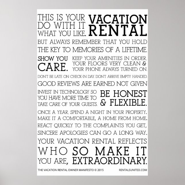 The Vacation Rental Owner Manifesto Poster (Front)