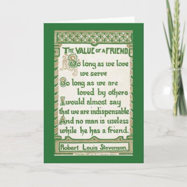 The Value of a Friend - Robert Louis Stevenson Card (Front)
