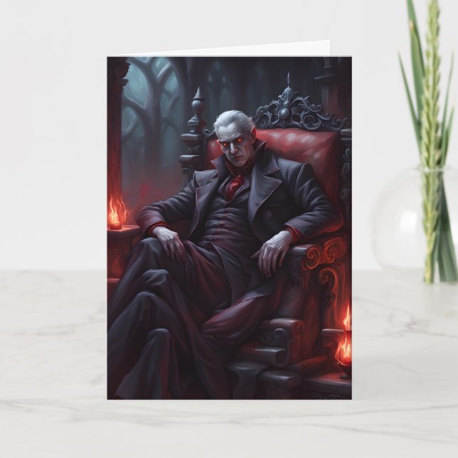 The Vampire Count Seated Halloween Holiday Card (Front)