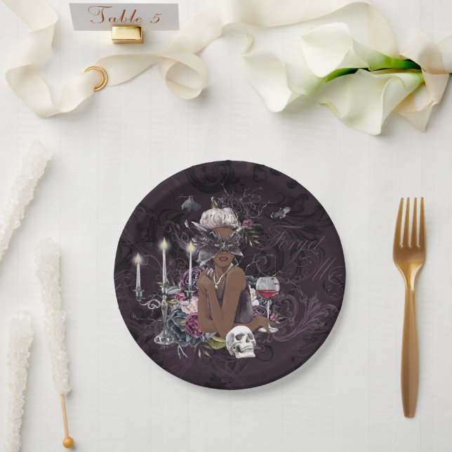 The Vampiress | Moody Gothic Vampy Glam Dark Skin Paper Plate (Wedding)