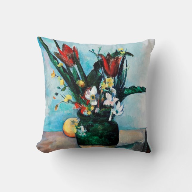 The Vase of Tulips, Paul Cezanne Throw Pillow (Front)