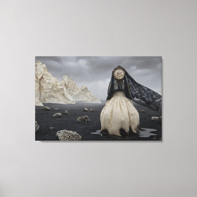 The Veiled Timekeeper: Surreal Landscape Canvas Print (Front)