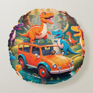 The Velociraptors Family Vacation Round Pillow