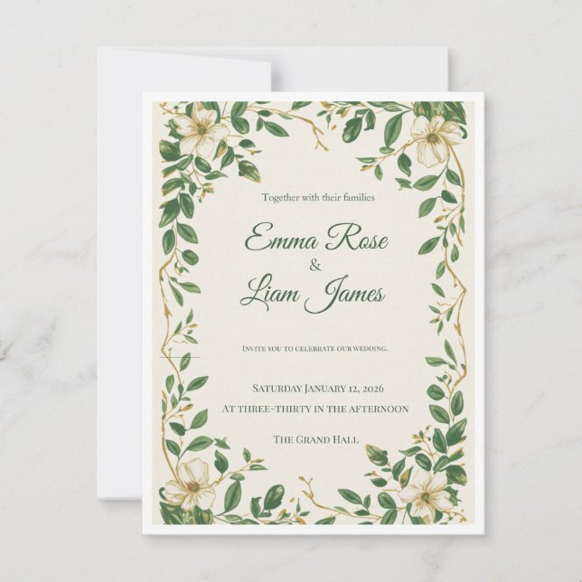 The Verdant Garden botanical wedding invitation  (Front)