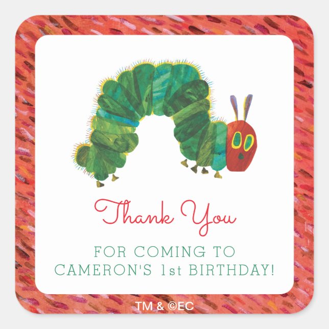 The Very Hungry Caterpillar Birthday | Thank You Square Sticker (Front)