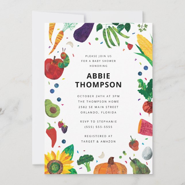 The Very Hungry Caterpillar Fruit Baby Shower Invitation (Front)