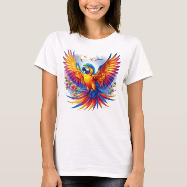The Vibrant Parrot Symphony T-Shirt (Front)