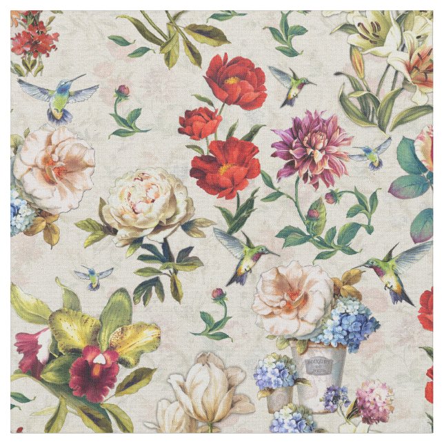 The Victorian-Era  Floral Watercolor Creation Fabric (Close Up)
