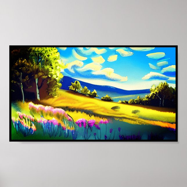 The View By The Hill Landscape Painting Poster (Front)