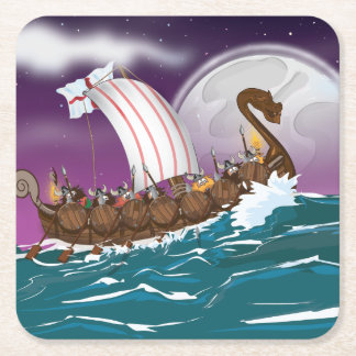The Viking Ship Cartoon Square Paper Coaster