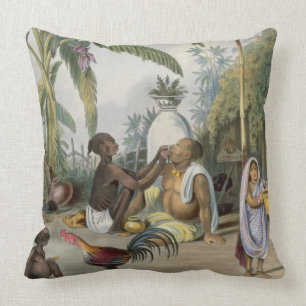 The Village Barber, plate 6 from 'Indians', engrav Throw Pillow