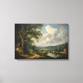 The Village Oak — English Countryside with Figures Canvas Print