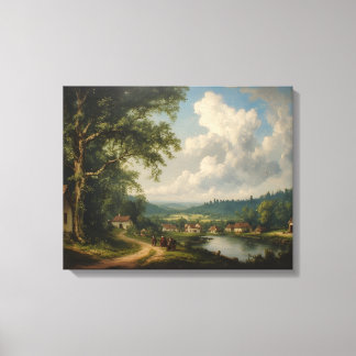 The Village Oak — English Countryside with Figures Canvas Print