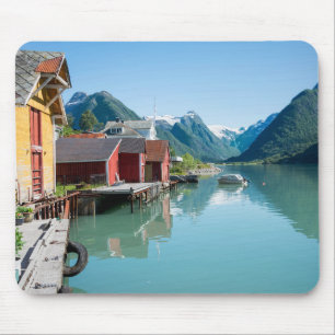 The village of Fjærland and fjord, Norway mousepa Mouse Pad