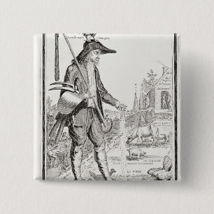 The Village Peasant, Born to Suffer, c.1780 2 Inch Square Button