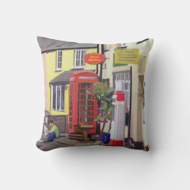 The Village Post Office Withypool Throw Pillow (Front)