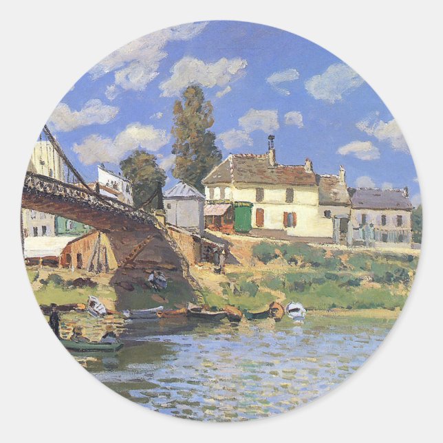 The Villeneuve-la-Garenne Bridge by Alfred Sisley Classic Round Sticker (Front)