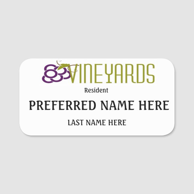 The Vineyards social Name tags (Front)