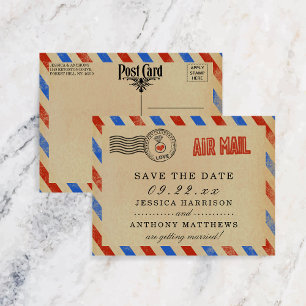 The Vintage Airmail Wedding Collection Announcement Postcard