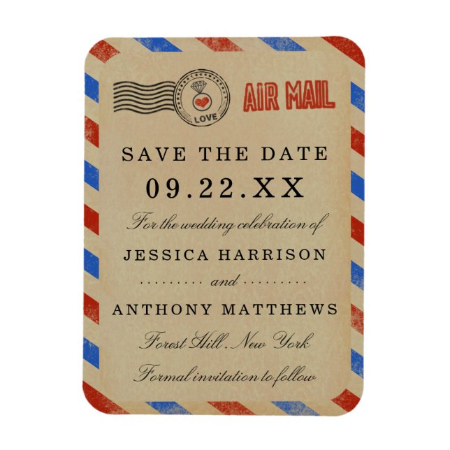 The Vintage Airmail Wedding Collection Magnet (Vertical)