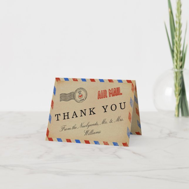 The Vintage Airmail Wedding Collection Thank You Card (Front)