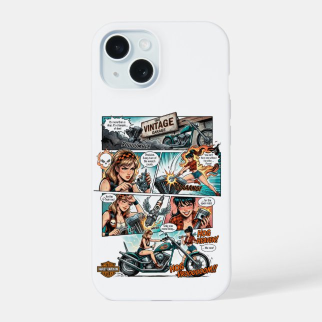The Vintage Garage Design iPhone 15 Case (Back)