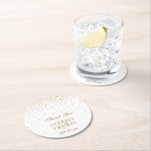 The Vintage Glam Gold Confetti Wedding Collection Round Paper Coaster