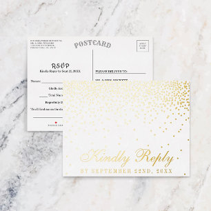 The Vintage Glam Gold Confetti Wedding RSVP Real Foil Invitation Postcard