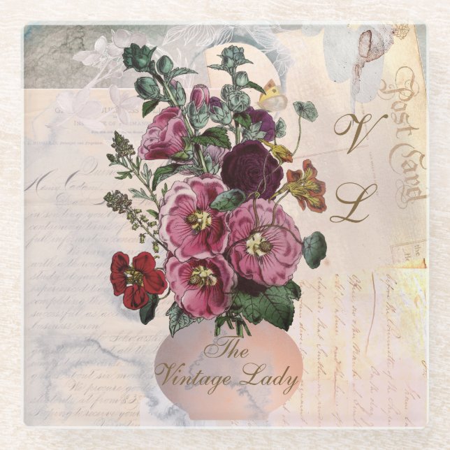 The Vintage Lady Vase + Monogram Glass Coaster (Front)