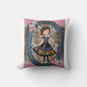 The Violet Paper Doll: A Tale of Plum & Petals Throw Pillow