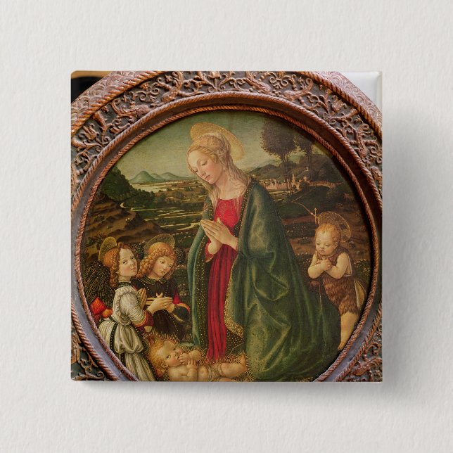 The Virgin Adoring the Christ Child 2 Inch Square Button (Front)