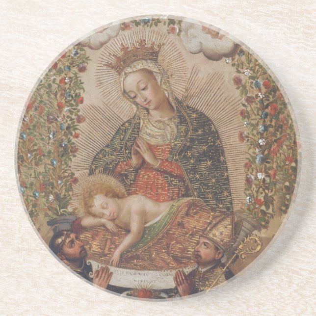 The Virgin Adoring the Christ Child Christmas Coaster (Front)