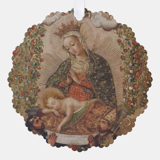 The Virgin Adoring the Christ Child Christmas Ornament Card (Front)