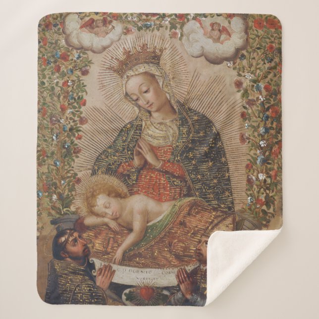 The Virgin Adoring the Christ Child Christmas Sherpa Blanket (Front)