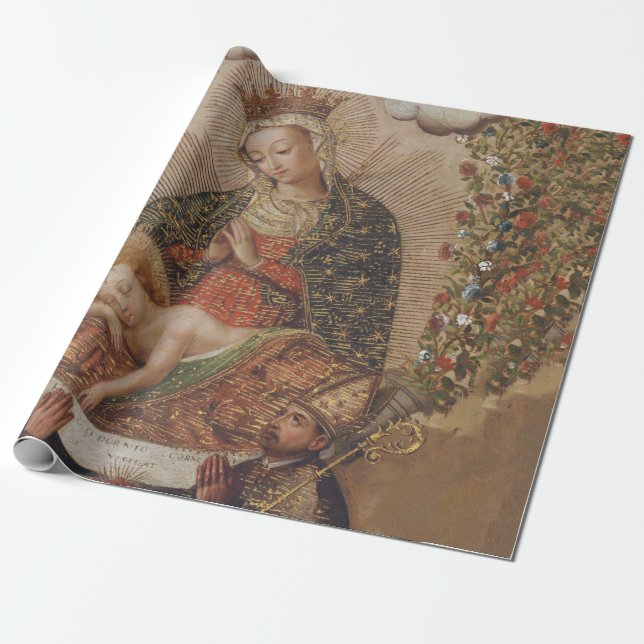 The Virgin Adoring the Christ Child Christmas Wrapping Paper (Unrolled)