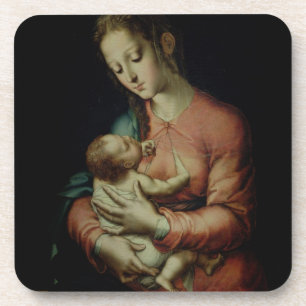 The Virgin and Child (oil on panel) Coaster