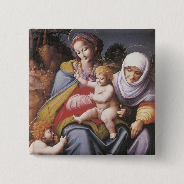 The Virgin and Child with St Elizabeth 2 Inch Square Button (Front)