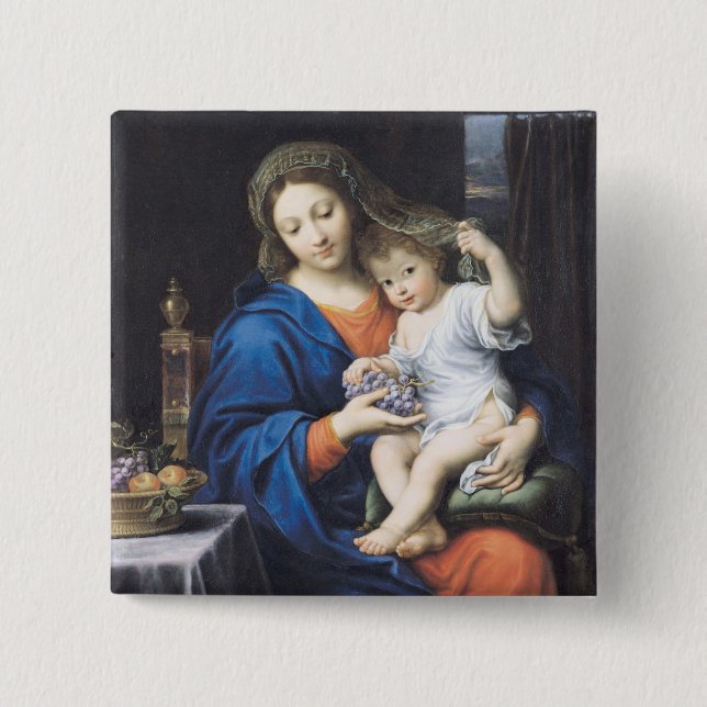 The Virgin of the Grapes, 1640-50 2 Inch Square Button (Front)
