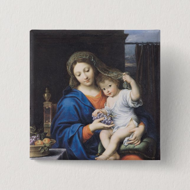 The Virgin of the Grapes, 1640-50 2 Inch Square Button (Front)